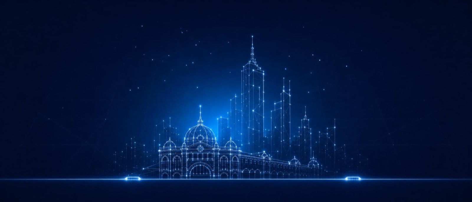 Melbourne skyline as a luminous constellation illustration